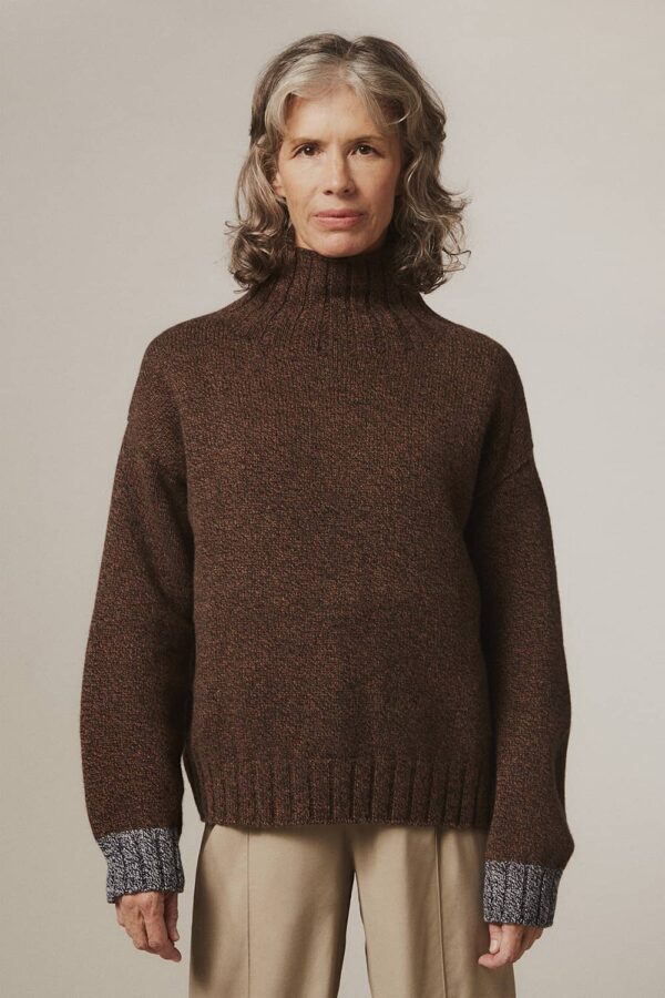 Thame Chunky Lambswool Turtle Neck Sweater Hazelnut - British Made