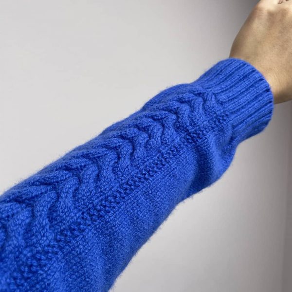 Wroxton Cable Lambswool Sweater Bright Blue - British Made 3