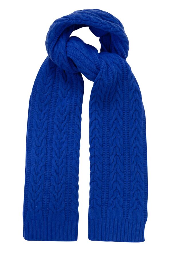 Cable Lambswool Scarf Bright Blue - British Made 3