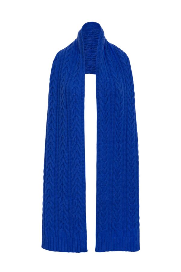 Cable Lambswool Scarf Bright Blue - British Made 5