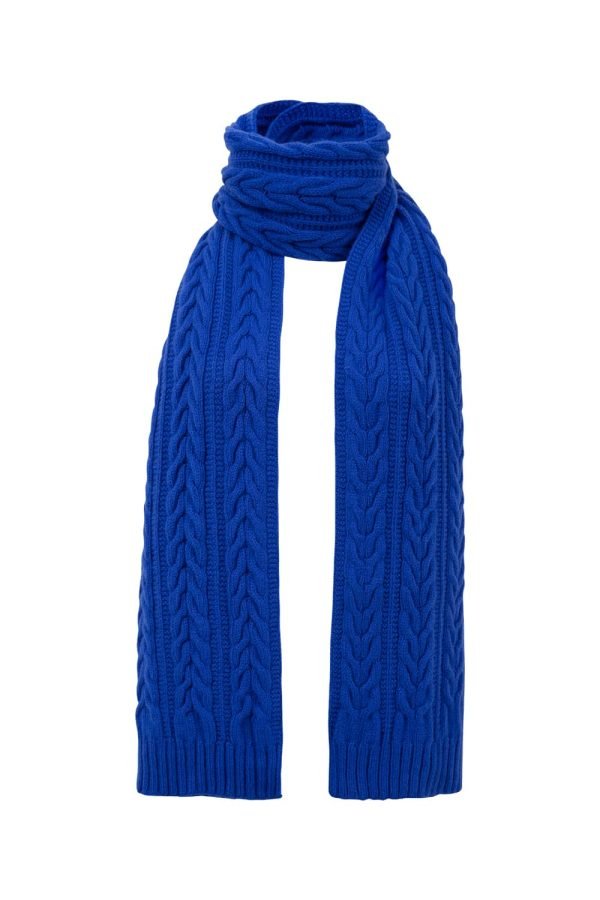 Cable Lambswool Scarf Bright Blue - British Made 4