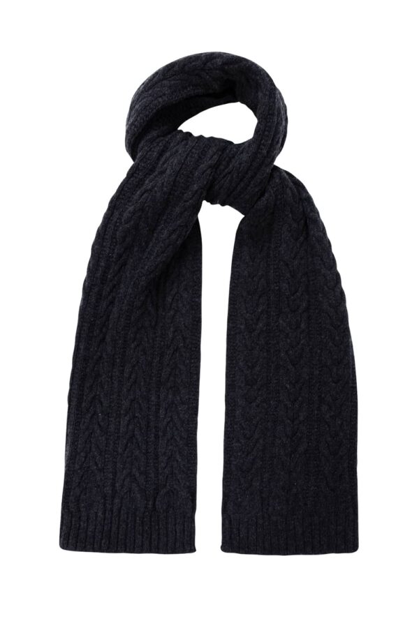 Cable Lambswool Scarf Charcoal - British Made 3
