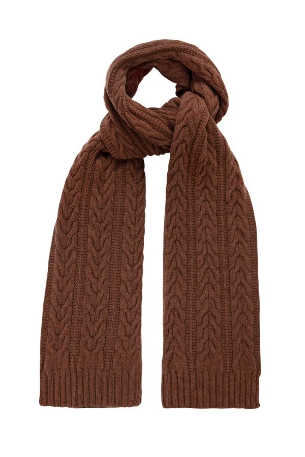 Cable Lambswool Scarf Hazelnut - British Made 3