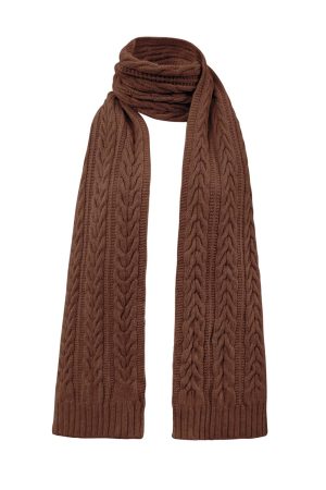 Cable Lambswool Scarf Hazelnut - British Made