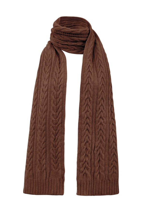 Cable Lambswool Scarf Hazelnut - British Made 4