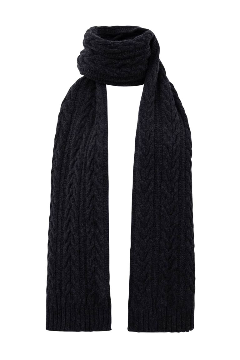 Cable Lambswool Scarf Charcoal - British Made