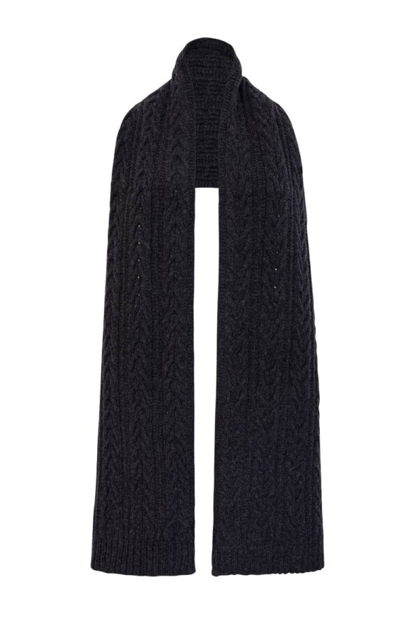 Cable Lambswool Scarf Charcoal - British Made 5