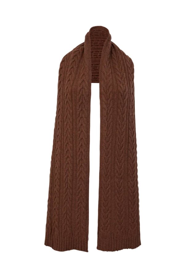 Cable Lambswool Scarf Hazelnut - British Made 5