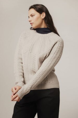 Wroxton Cable Lambswool Sweater Putty - British Made