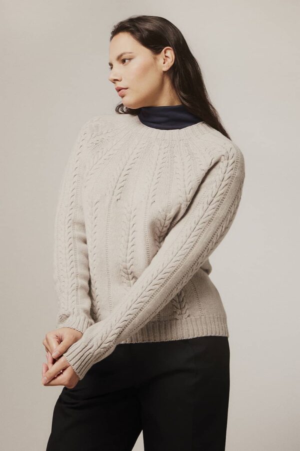 Wroxton Cable Lambswool Sweater Putty - British Made 7