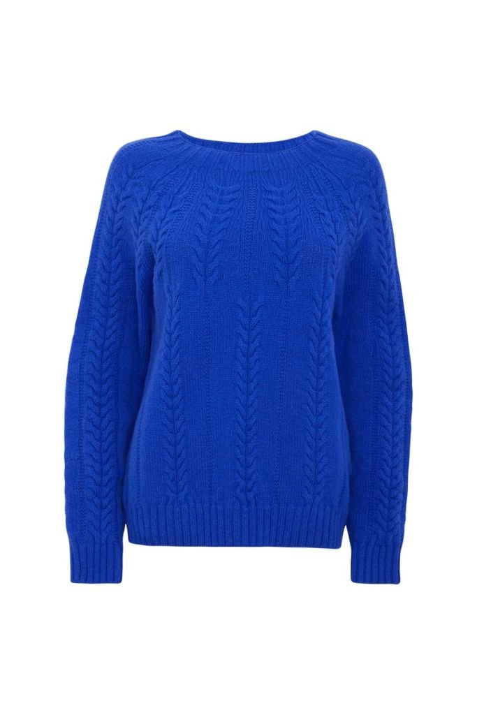 Wroxton Cable Lambswool Sweater Bright Blue - British Made