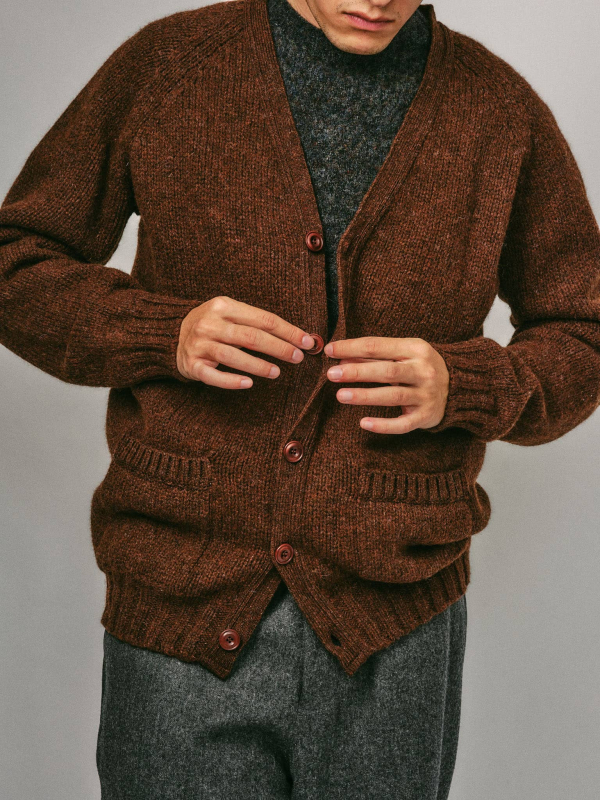Aven Cardigan Supersoft Wool Coffee - British Made 2