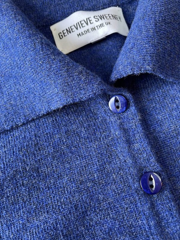 Fidra Collar Knit Lambswool Sweater Blue - British Made 3