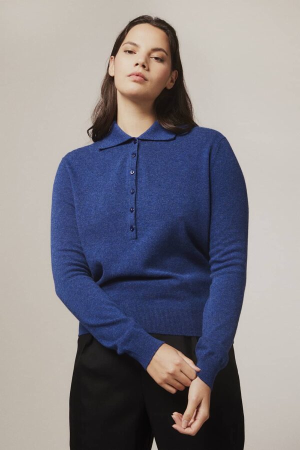Fidra Collar Knit Lambswool Sweater Blue - British Made 2
