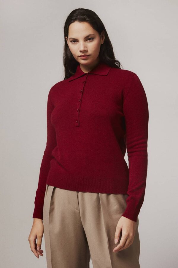 Fidra Collar Knit Lambswool Sweater Red - British Made 2
