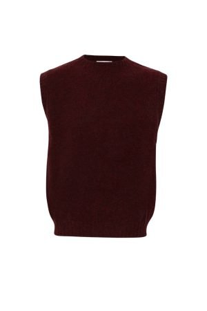 Laide Mens Brushed Wool Knitted Vest Burgundy - British Made