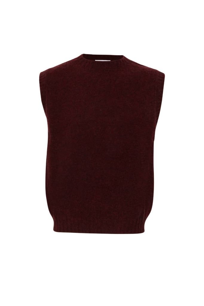 Laide Mens Brushed Wool Knitted Vest Burgundy - British Made