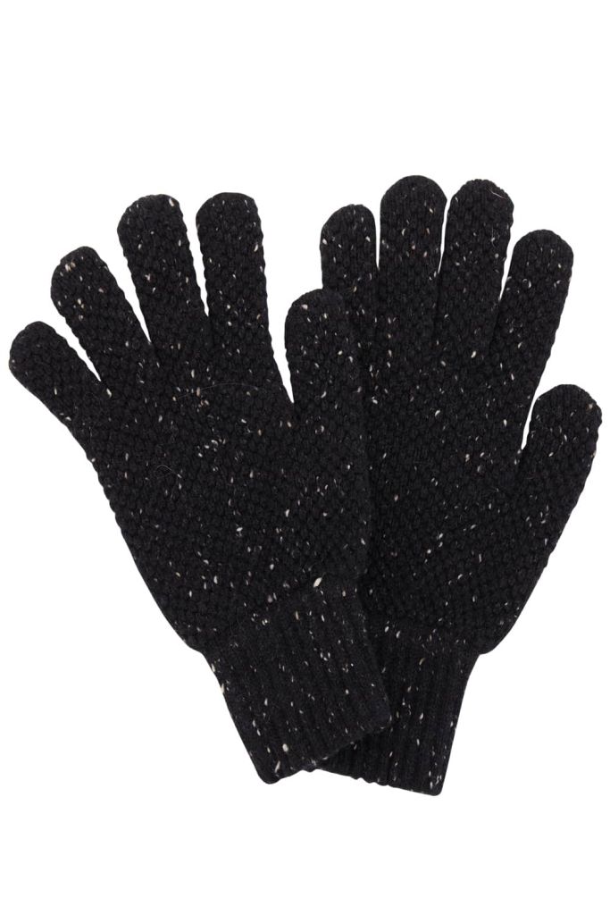 Moss Stitch Lambswool Gloves Black Tweed - British Made