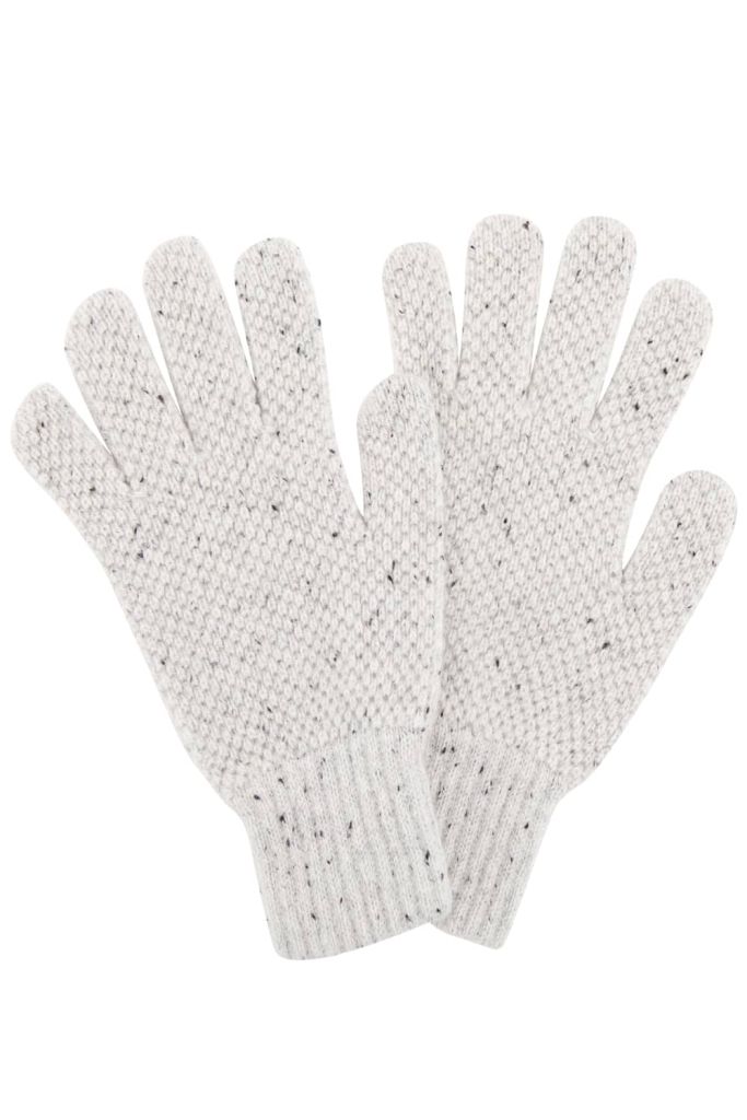 Moss Stitch Lambswool Gloves White Tweed - British Made
