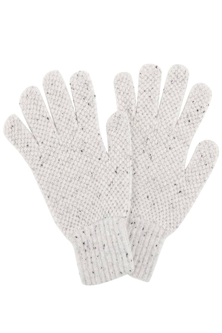 Moss Stitch Lambswool Gloves White Tweed - British Made