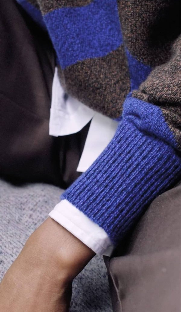 Leyden Geometric Lambswool Sweater Blue - British Made 7