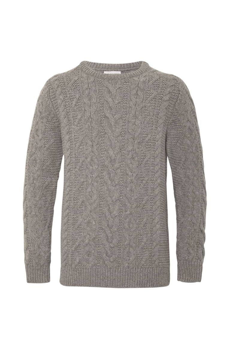 Wilton Chunky Cable Lambswool Sweater Grey - British Made