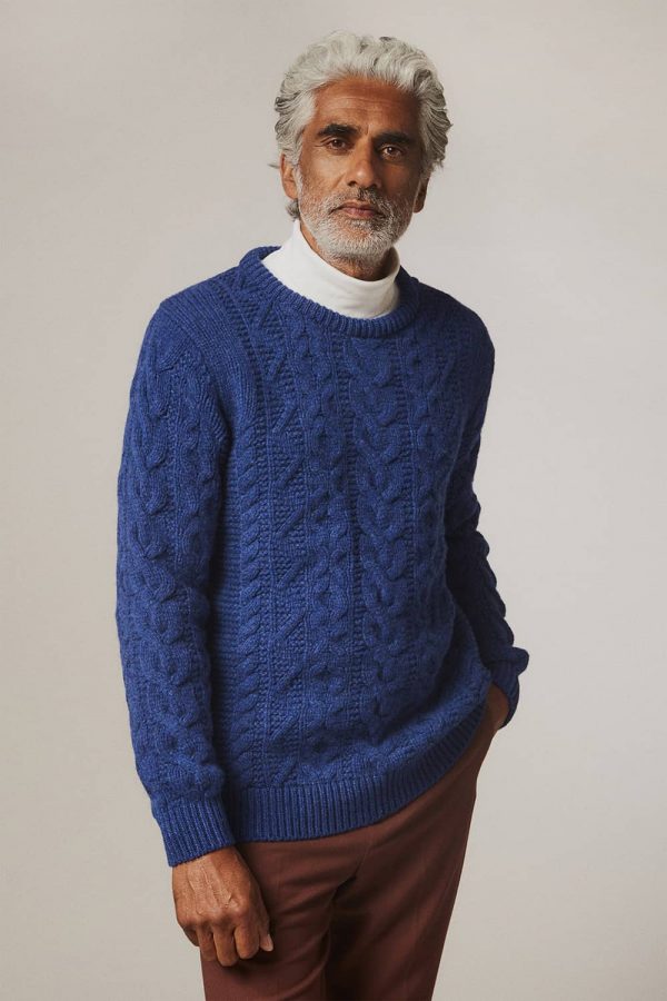 Wilton Chunky Cable Lambswool Sweater Blue - British Made