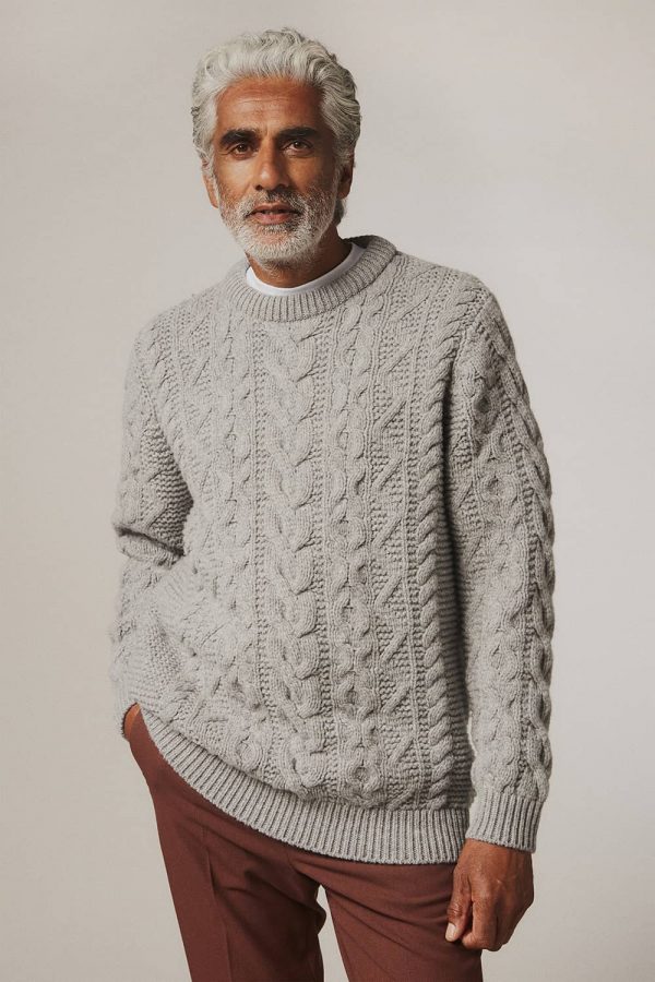Wilton Chunky Cable Lambswool Sweater Grey - British Made 3