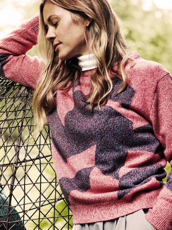 Leyden Geometric Lambswool Sweater Pink - British Made 5