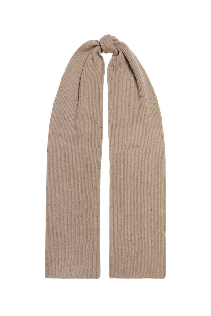 Wool Tweed Ribbed Scarf Beige - British Made