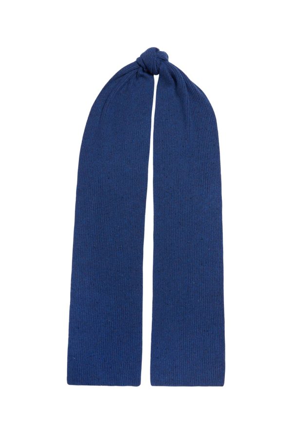 Wool Tweed Ribbed Scarf Blue - British Made