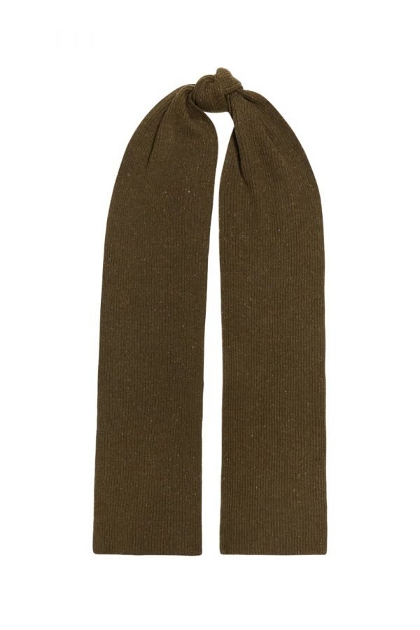 Wool Tweed Ribbed Scarf Khaki - British Made