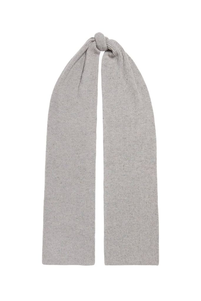 Wool Tweed Ribbed Scarf Light Grey - British Made