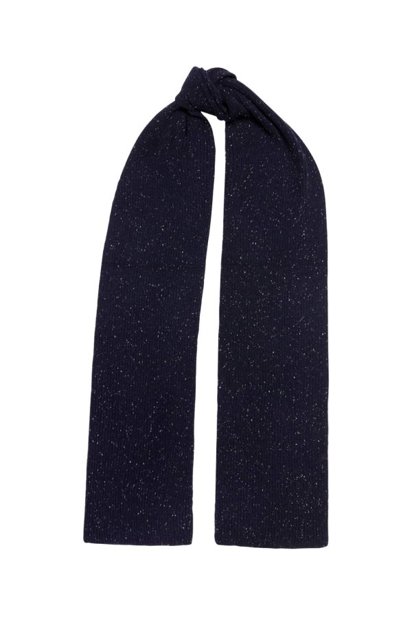 Wool Tweed Ribbed Scarf Dark Navy - British Made