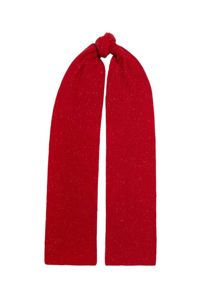 Wool Tweed Ribbed Scarf Bright Red - British Made