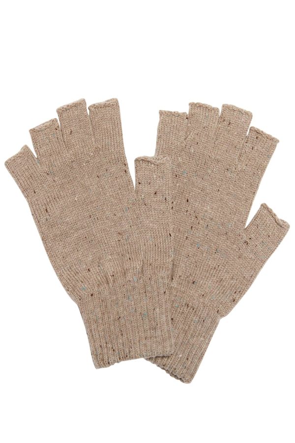 Fingerless Wool Tweed Gloves Beige - British Made 3
