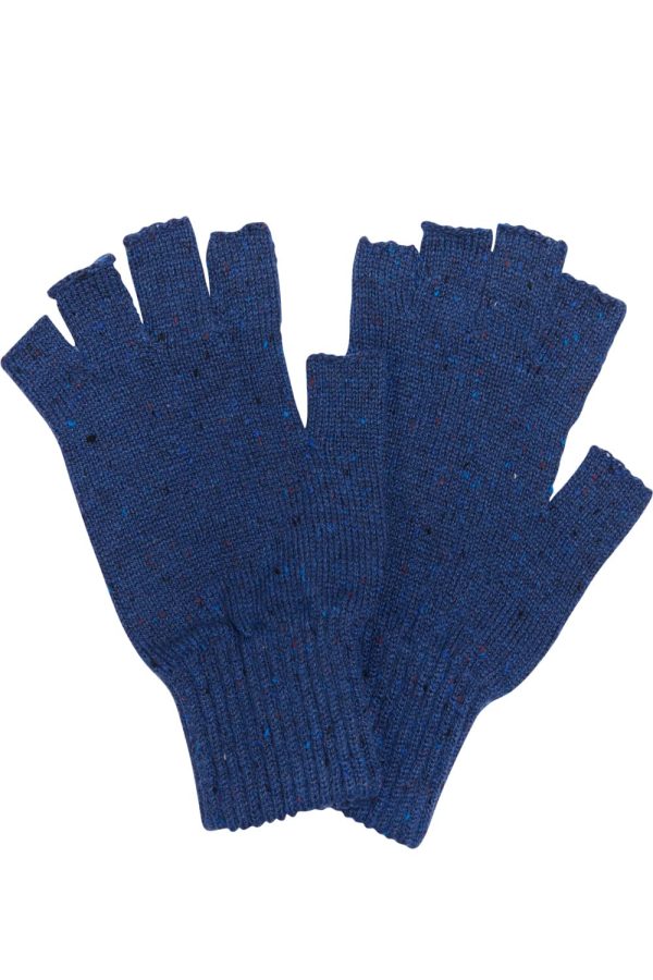 Fingerless Wool Tweed Gloves Blue - British Made 3
