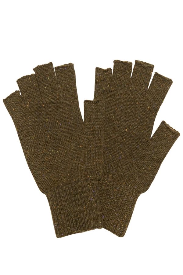 Fingerless Wool Tweed Gloves Khaki - British Made 3