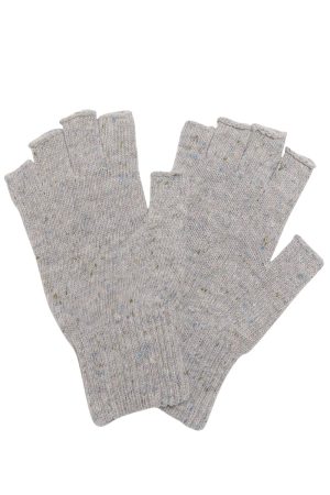 Moss Stitch Lambswool Gloves White Tweed - British Made 2