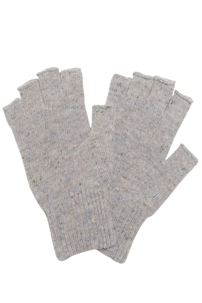 Fingerless Wool Tweed Gloves Light Grey - British Made