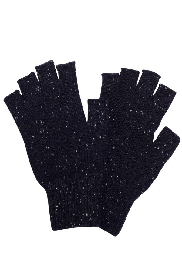 Fingerless Wool Tweed Gloves Dark Navy - British Made 3