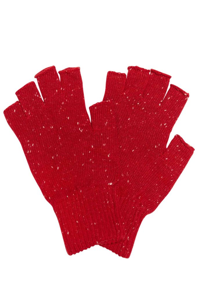 Fingerless Wool Tweed Gloves Bright Red - British Made