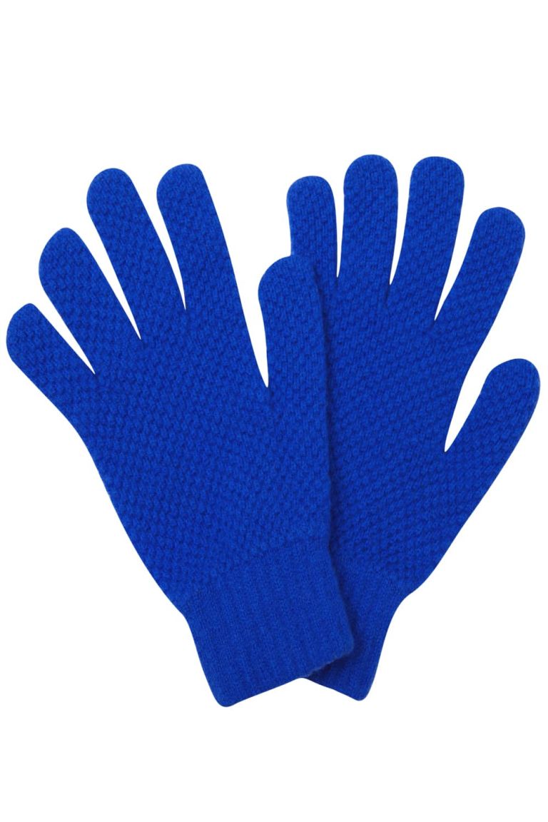 Moss Stitch Lambswool Gloves Bright Blue - British Made