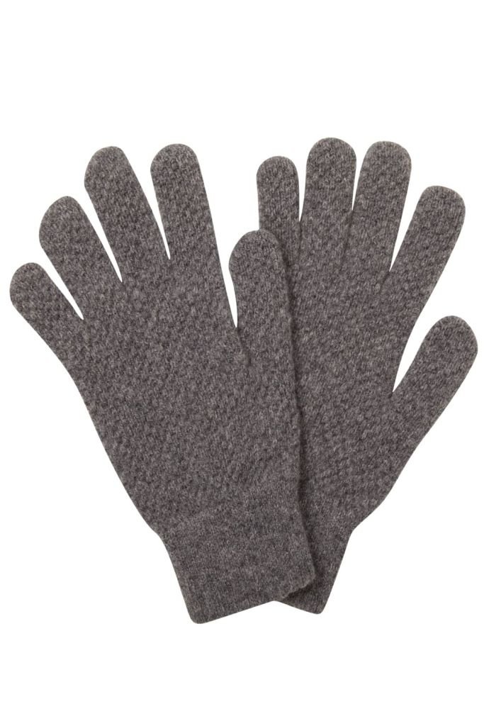 Moss Stitch Lambswool Gloves Grey Melange - British Made