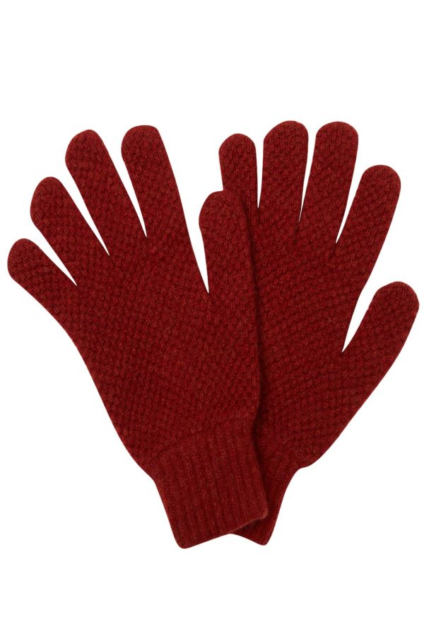 Moss Stitch Lambswool Gloves Rusty Red - British Made