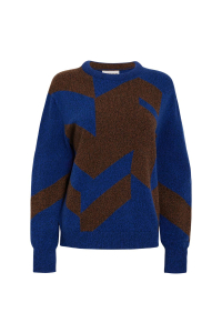 Leyden Geometric Lambswool Sweater Blue - British Made