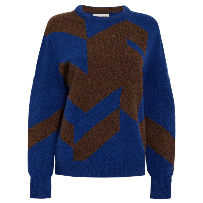 Leyden Geometric Lambswool Sweater Blue - British Made