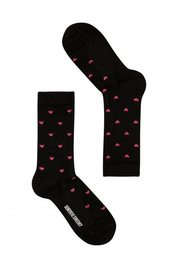 Selina Sparkly Heart Sock Black - British Made 2