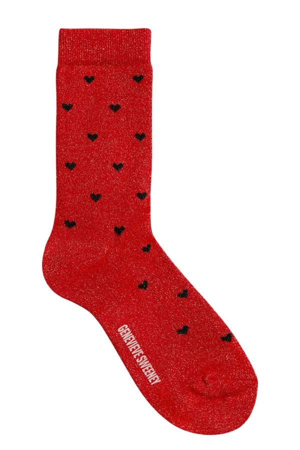 Selina Sparkly Heart Sock Red - British Made