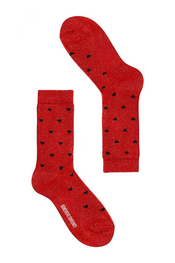 Selina Sparkly Heart Sock Red - British Made 2